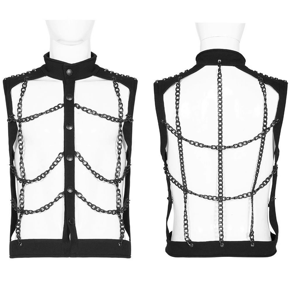 Punk Rave Style Black Warlock Chain Waistcoat