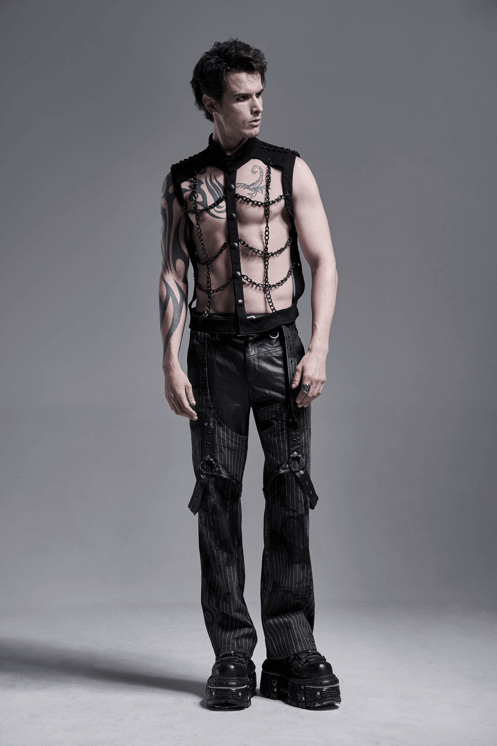 Punk Rave Style Black Warlock Chain Waistcoat