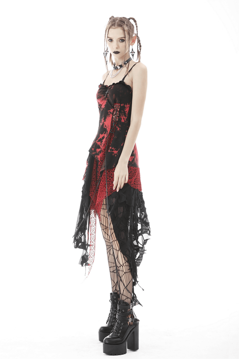 Punk Rock Dress featuring Asymmetrical Netting and Straps