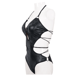Punk Rock Swimsuit: Sling Drawstring / Sexy Black Cut-Out