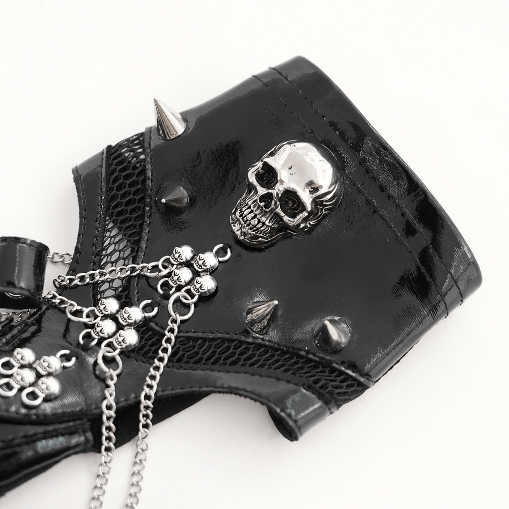 Half-Finger Punk Gloves with Skull Studs and Chains