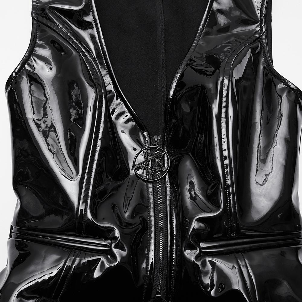 Punk Star Gothic Vest in Shiny Patent Leather for Bold Style