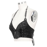 Punk-Style Women's Leather Bra with Chain And Rivets
