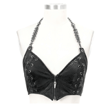 Punk-Style Women's Leather Bra with Chain And Rivets