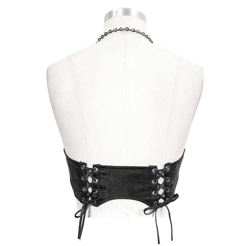 Punk-Style Women's Leather Bra with Chain And Rivets