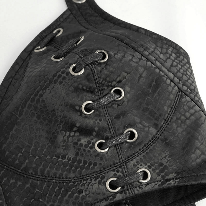 Punk-Style Women's Leather Bra with Chain And Rivets