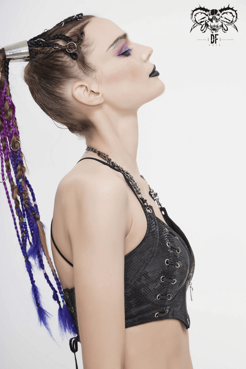 Punk-Style Women's Leather Bra with Chain And Rivets