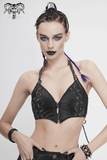 Punk-Style Women's Leather Bra with Chain And Rivets
