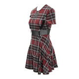 Punk-Styled Red Plaid Short Dress for Fashion Flair