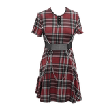 Punk-Styled Red Plaid Short Dress for Fashion Flair