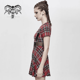 Punk-Styled Red Plaid Short Dress for Fashion Flair