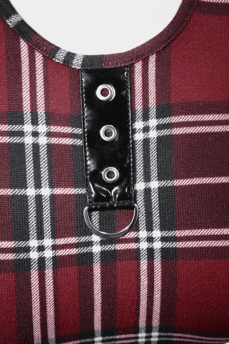 Punk-Styled Red Plaid Short Dress for Fashion Flair