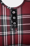 Punk-Styled Red Plaid Short Dress for Fashion Flair