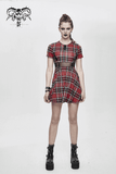 Punk-Styled Red Plaid Short Dress for Fashion Flair