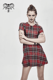 Punk-Styled Red Plaid Short Dress for Fashion Flair