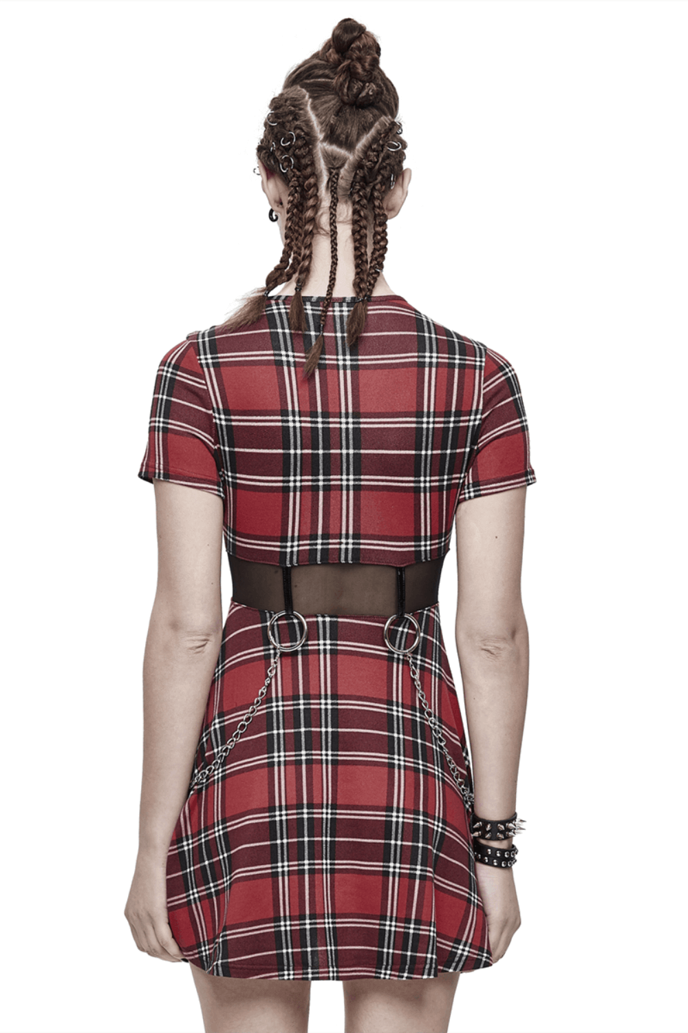 Punk-Styled Red Plaid Short Dress for Fashion Flair