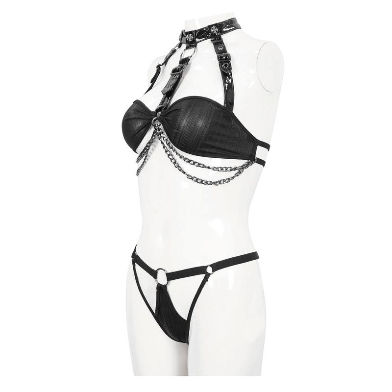 Punk Two-Piece Lingerie with Chains / Ladies Hollow Bikini