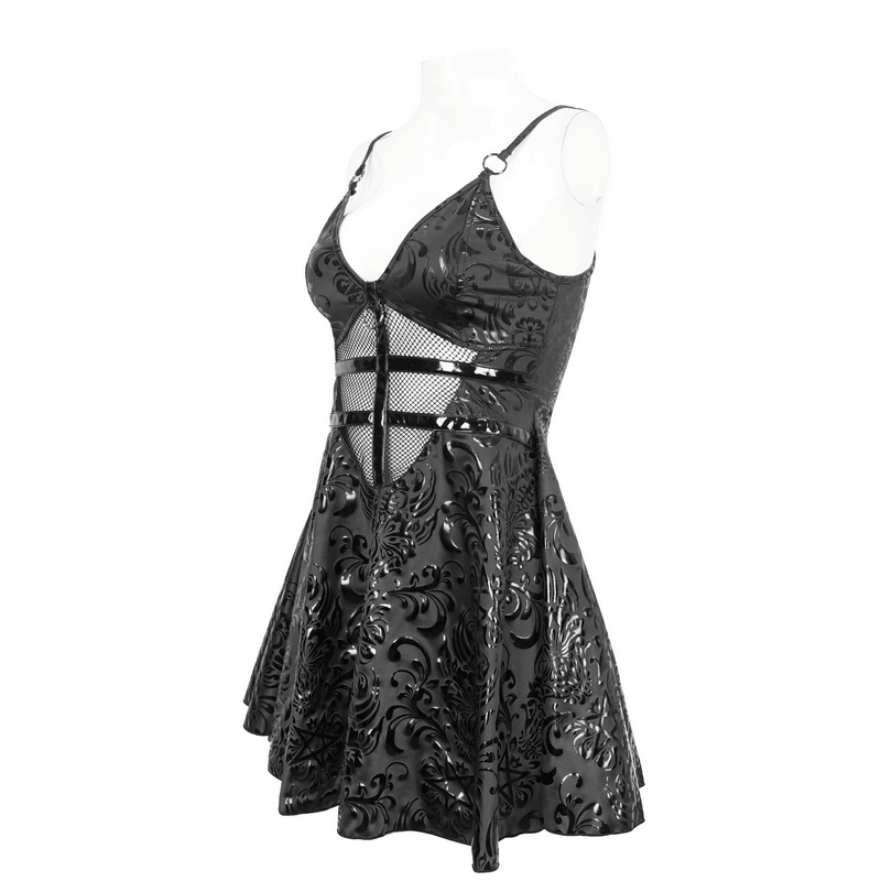 Punk V-Neck Dress With Lace-Up Back And Sexy Hollow Out