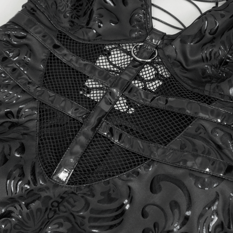 Punk V-Neck Dress With Lace-Up Back And Sexy Hollow Out