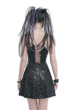 Punk V-Neck Dress With Lace-Up Back And Sexy Hollow Out