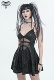 Punk V-Neck Dress With Lace-Up Back And Sexy Hollow Out