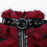 Punk Wine Red Faux Fur Short Jacket with Patent Accents