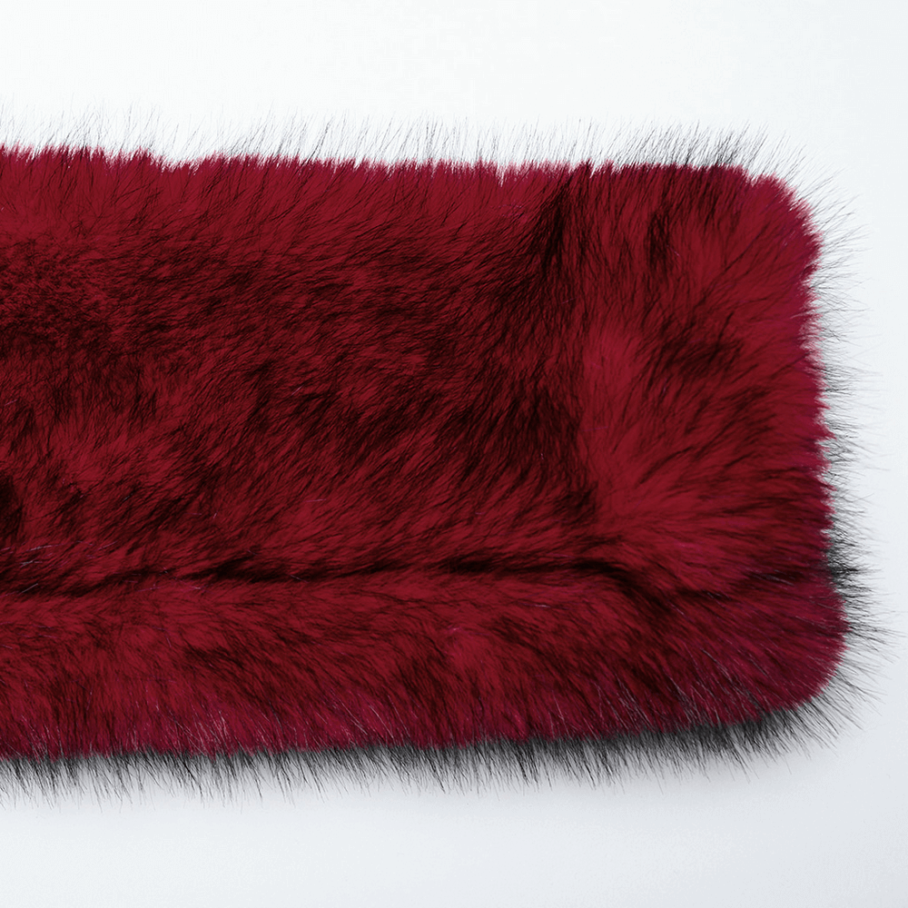 Punk Wine Red Faux Fur Short Jacket with Patent Accents