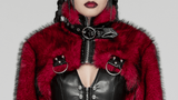 Punk Wine Red Faux Fur Short Jacket with Patent Accents