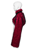 Punk Wine Red Faux Fur Short Jacket with Patent Accents