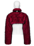 Punk Wine Red Faux Fur Short Jacket with Patent Accents