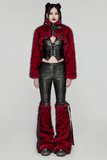 Punk Wine Red Faux Fur Short Jacket with Patent Accents