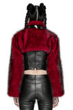 Punk Wine Red Faux Fur Short Jacket with Patent Accents