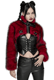 Punk Wine Red Faux Fur Short Jacket with Patent Accents