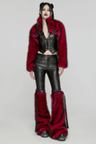 Punk Wine Red Faux Fur Short Jacket with Patent Accents