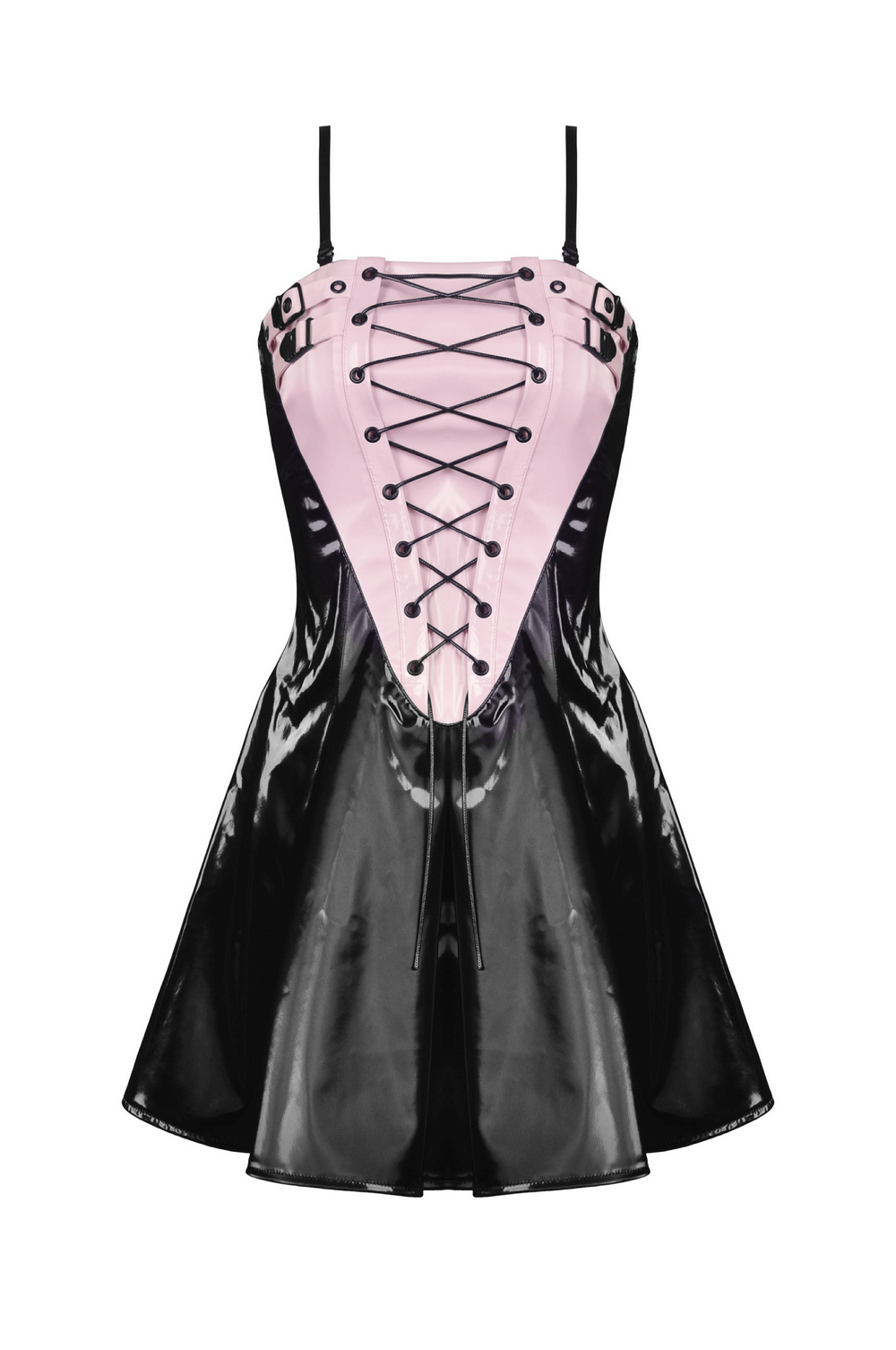 Punk Women's Glossy Lace-Up Mini Dress with Buckles