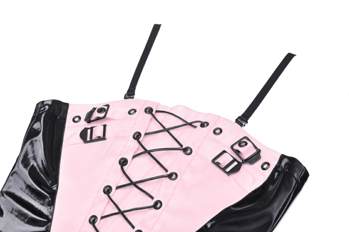 Punk Women's Glossy Lace-Up Mini Dress with Buckles