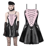 Punk Women's Glossy Lace-Up Mini Dress with Buckles
