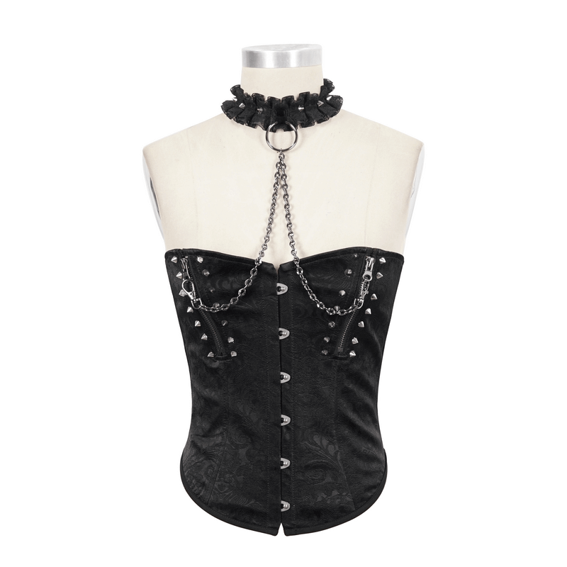 Punk Zipper Corset with Chain / Sexy Ruffled Collar Corset