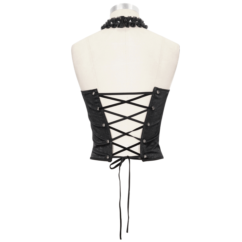 Punk Zipper Corset with Chain / Sexy Ruffled Collar Corset