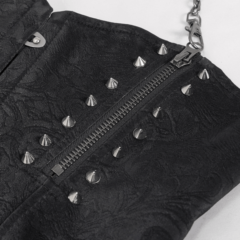 Punk Zipper Corset with Chain / Sexy Ruffled Collar Corset