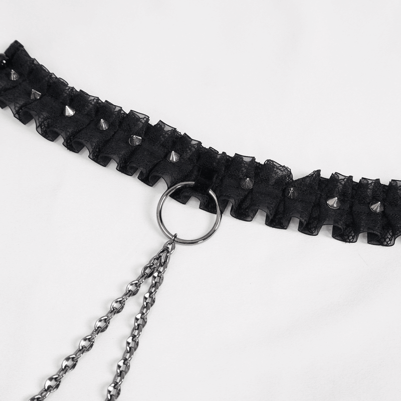 Punk Zipper Corset with Chain / Sexy Ruffled Collar Corset