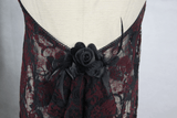 Red and Black Asymmetric Night Dress / Rose Embroidered Top