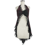 Red and Black Asymmetric Night Dress / Rose Embroidered Top