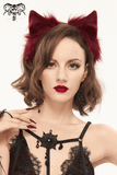 Red Faux Fur Cat Ear Headdress: Gothic Headwear for Women