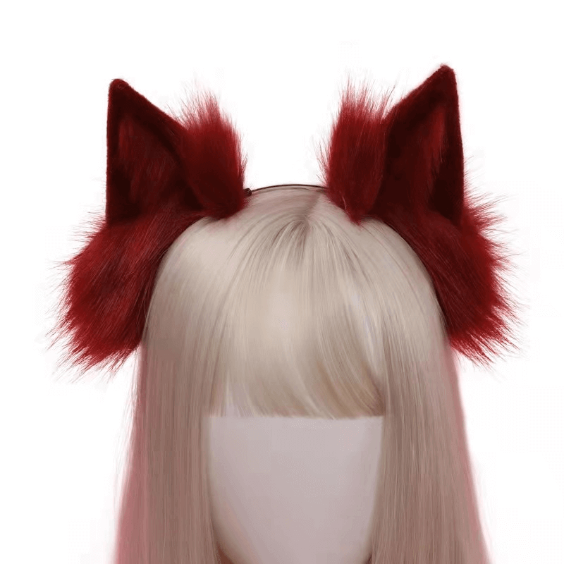 Red Faux Fur Cat Ear Headdress: Gothic Headwear for Women