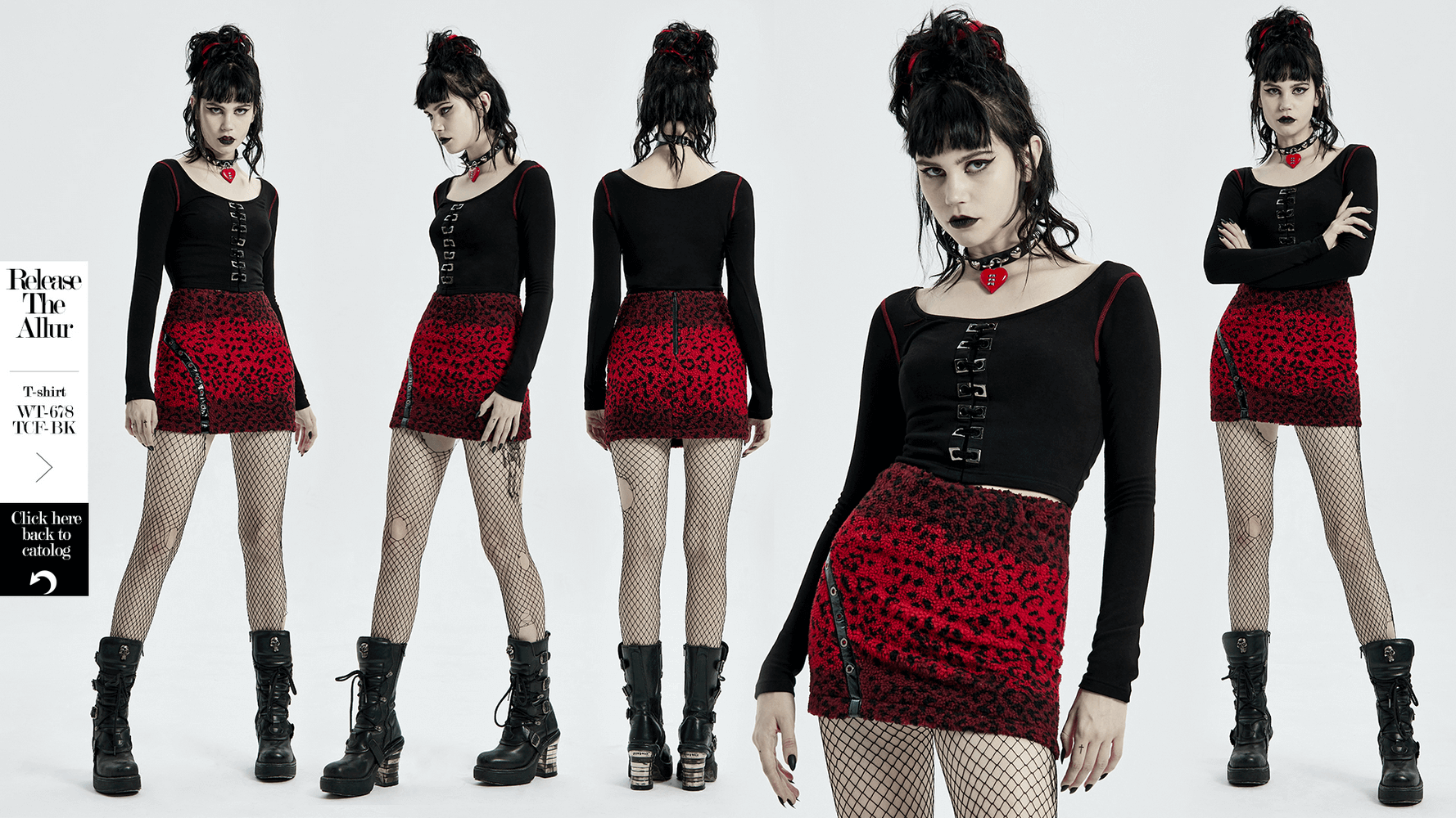 Red Leopard Punk Mini Skirt Featuring Eyelet Zippers