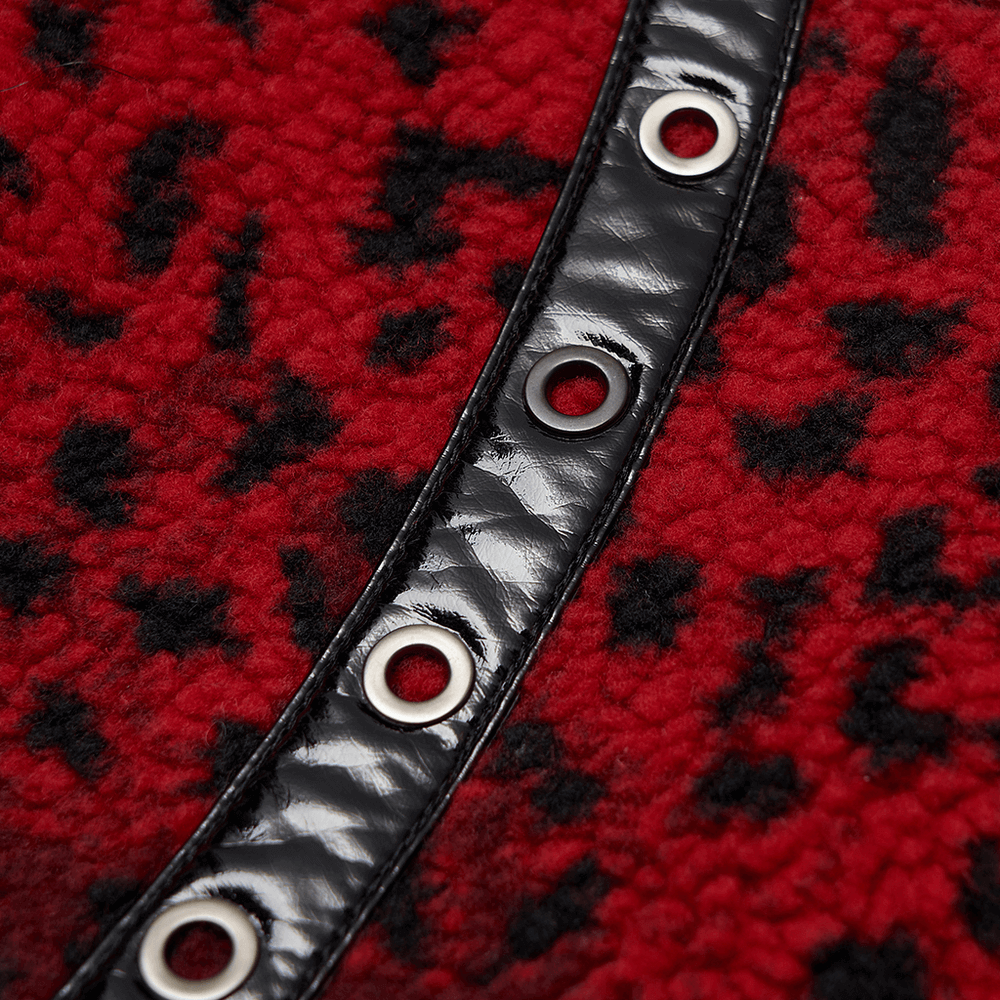 Red Leopard Punk Mini Skirt Featuring Eyelet Zippers
