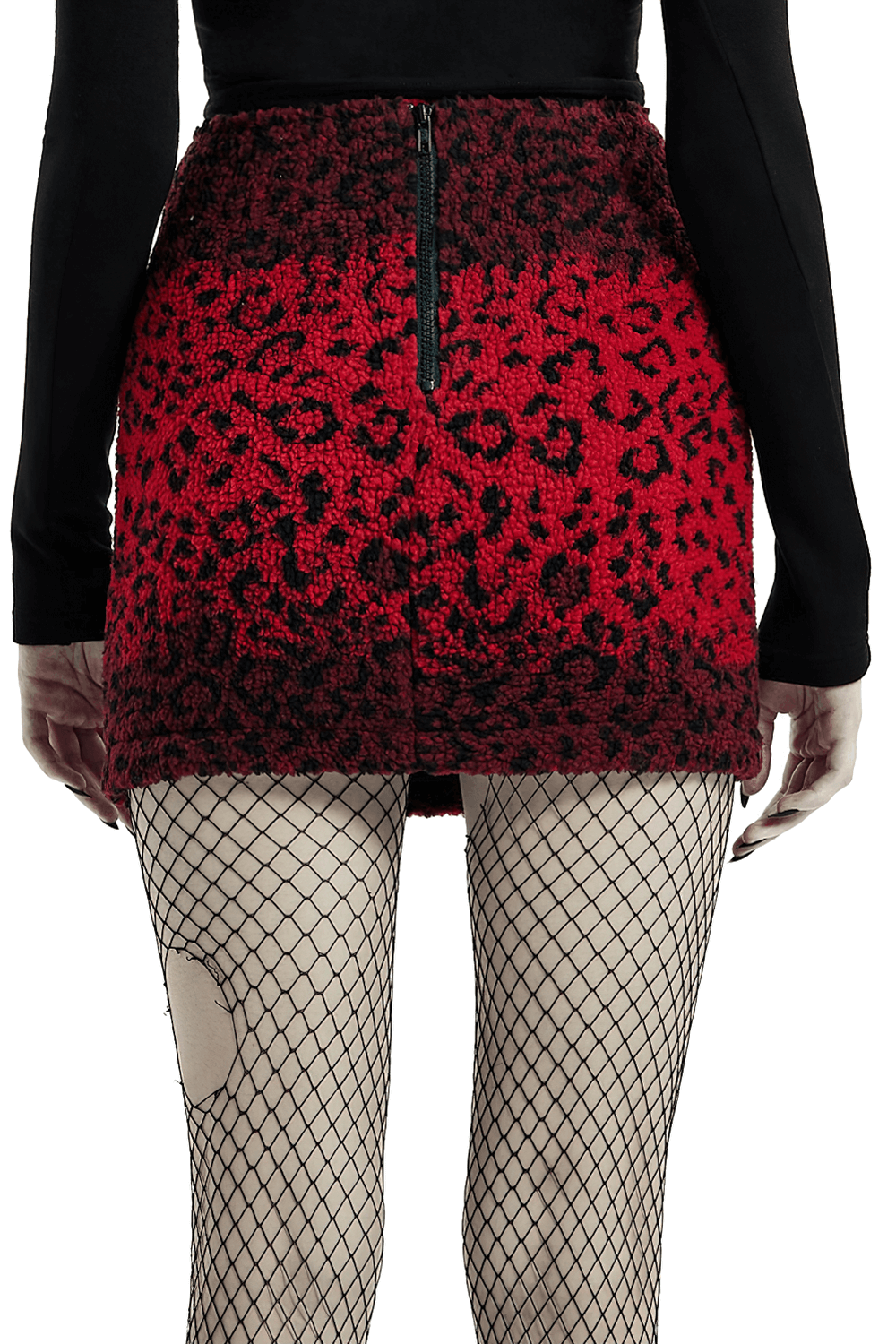 Red Leopard Punk Mini Skirt Featuring Eyelet Zippers