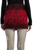 Red Leopard Punk Mini Skirt Featuring Eyelet Zippers