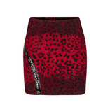 Red Leopard Punk Mini Skirt Featuring Eyelet Zippers